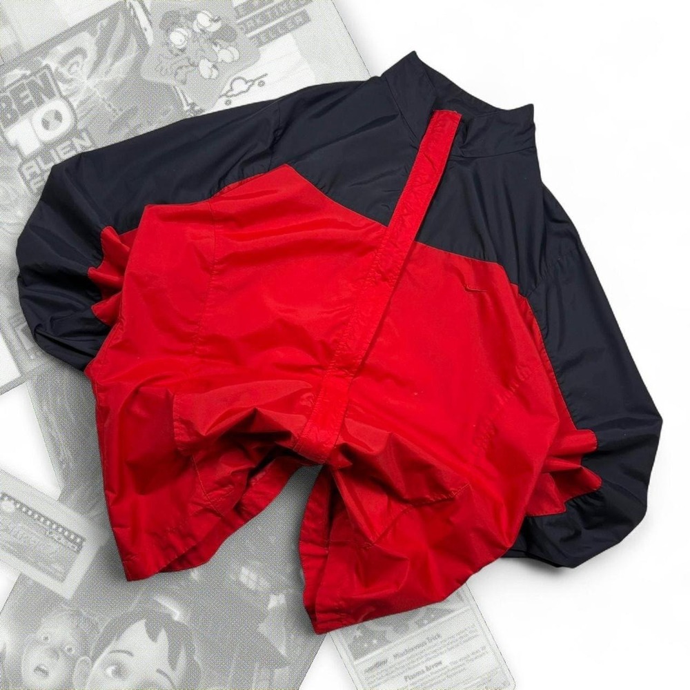 Red & Black Y2K Zip Up Track Jacket W/ Graphic Embroidered Swoosh Logo